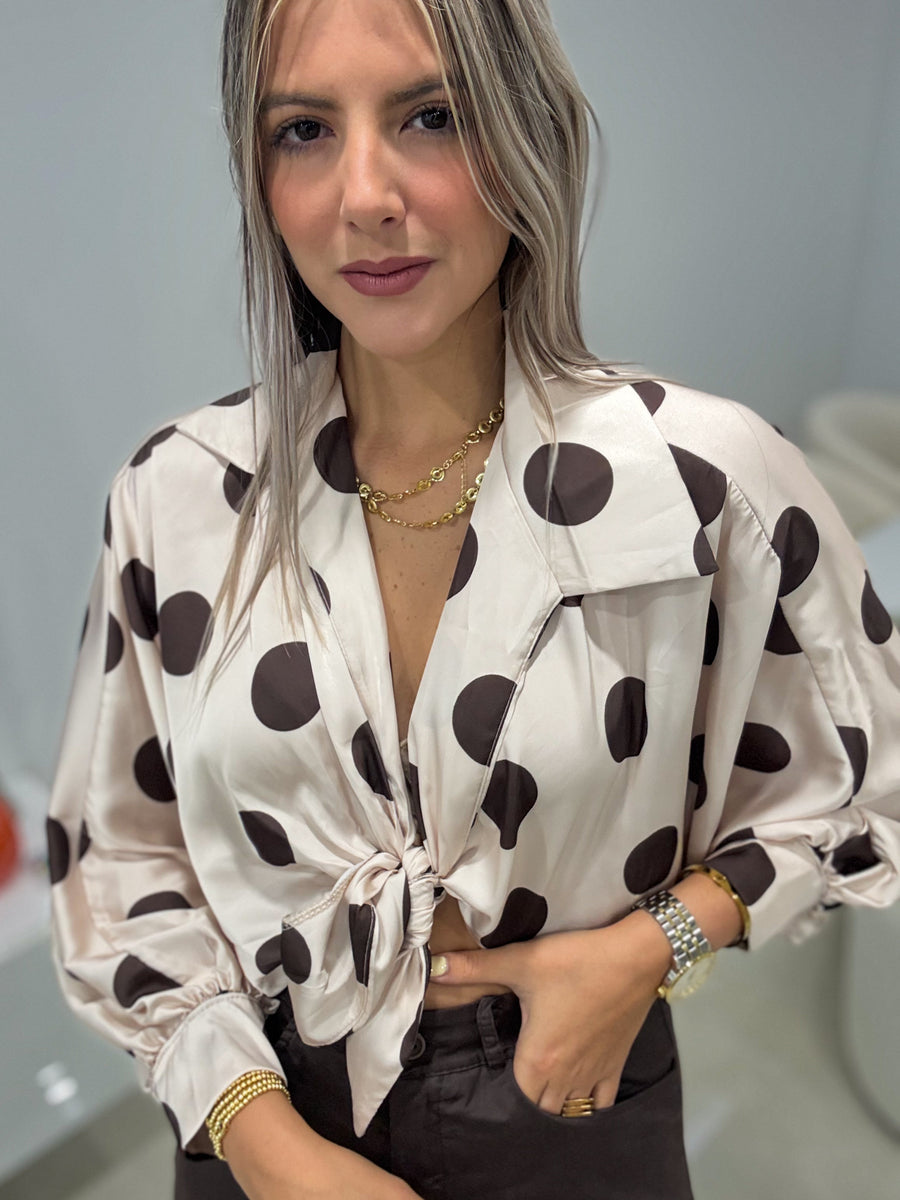 POLKA DOT SATIN KNOT TOPS