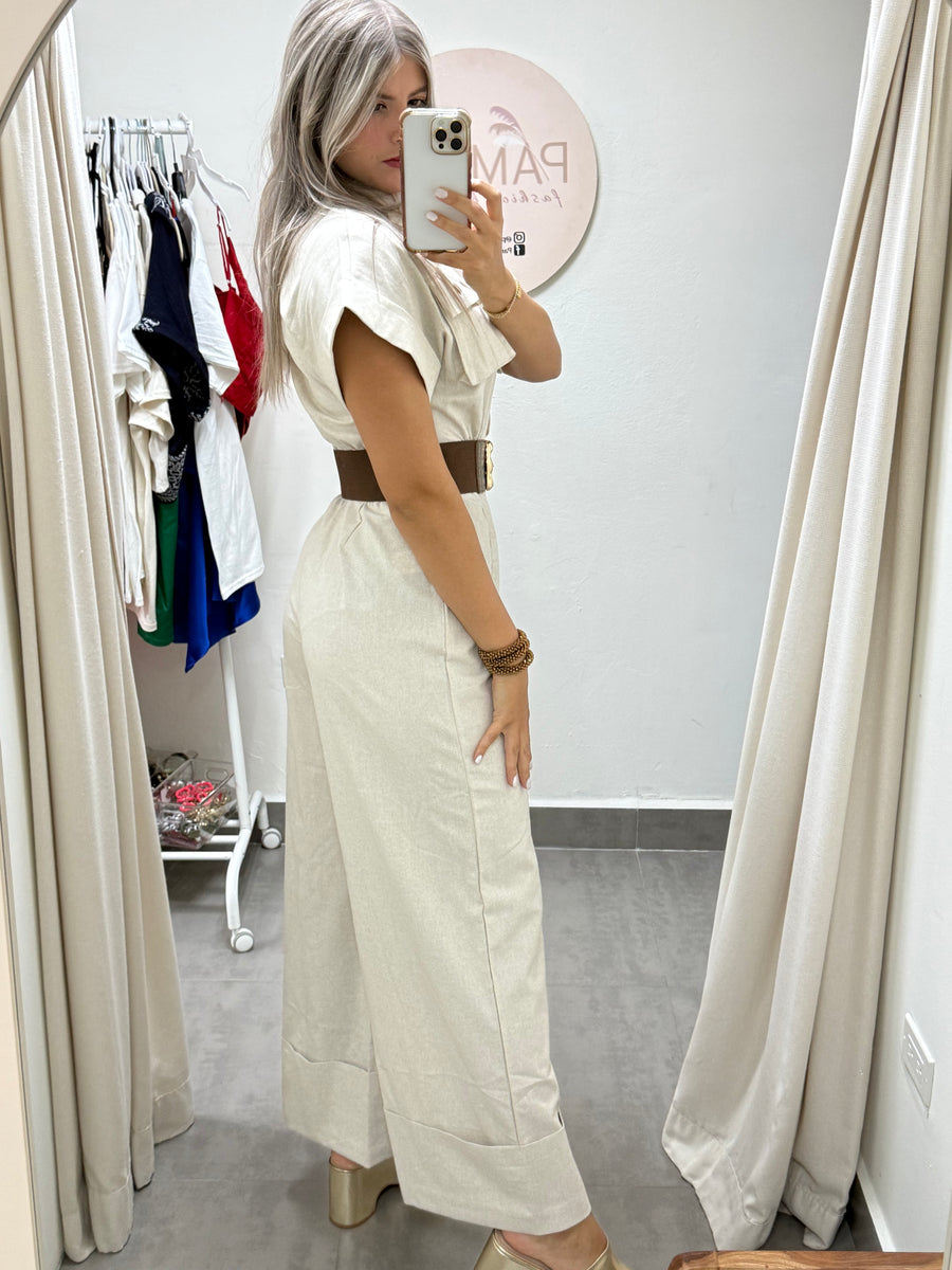 LINEN WIDE LEG JUMPSUIT