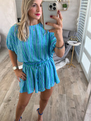 BLUE/GREEN TOP & SHORTS SET