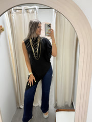 PIA BLACK ASYMMETRIC BLOUSE