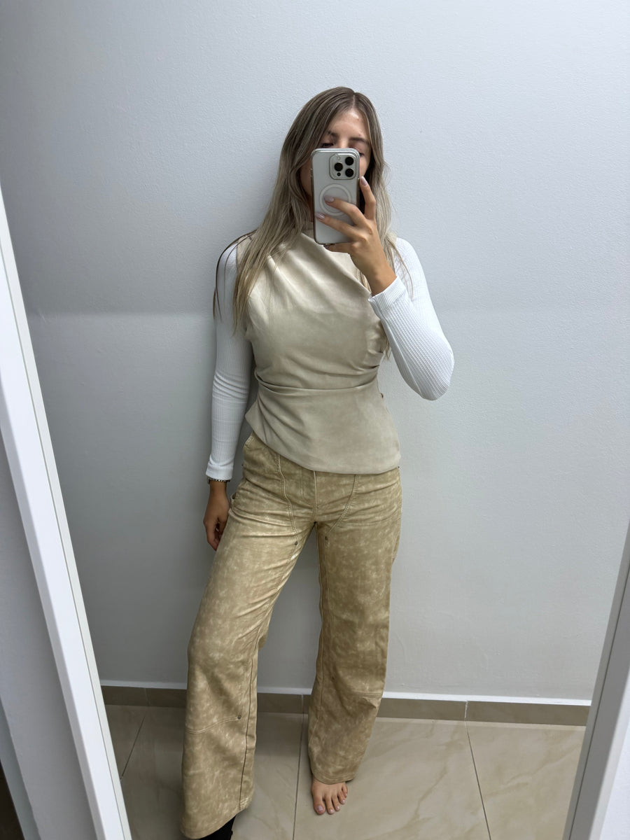 BEIGE ASYMMETRICAL LEATHER TOP