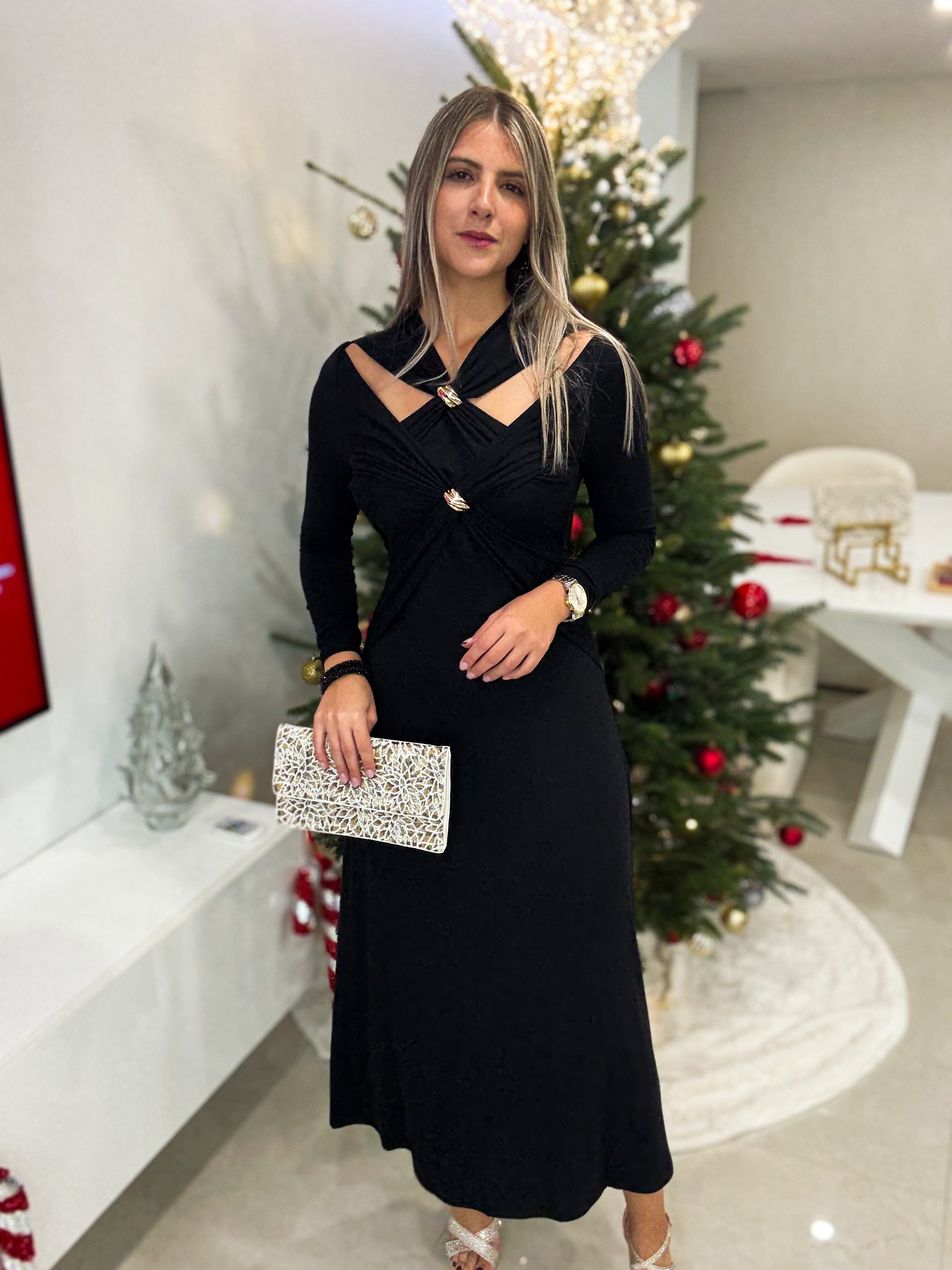 BLACK/GOLD DETAILED DRESS