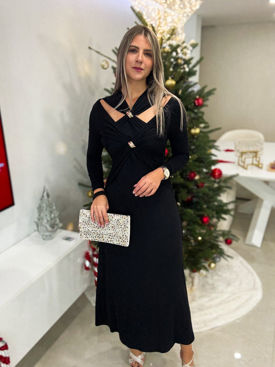 BLACK/GOLD DETAILED DRESS