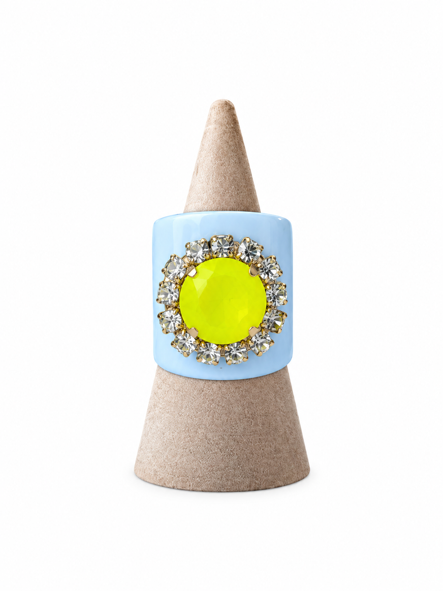 JACCI RING IN BLUE ENAMEL / ELECTIC YELLOW COWBOY
