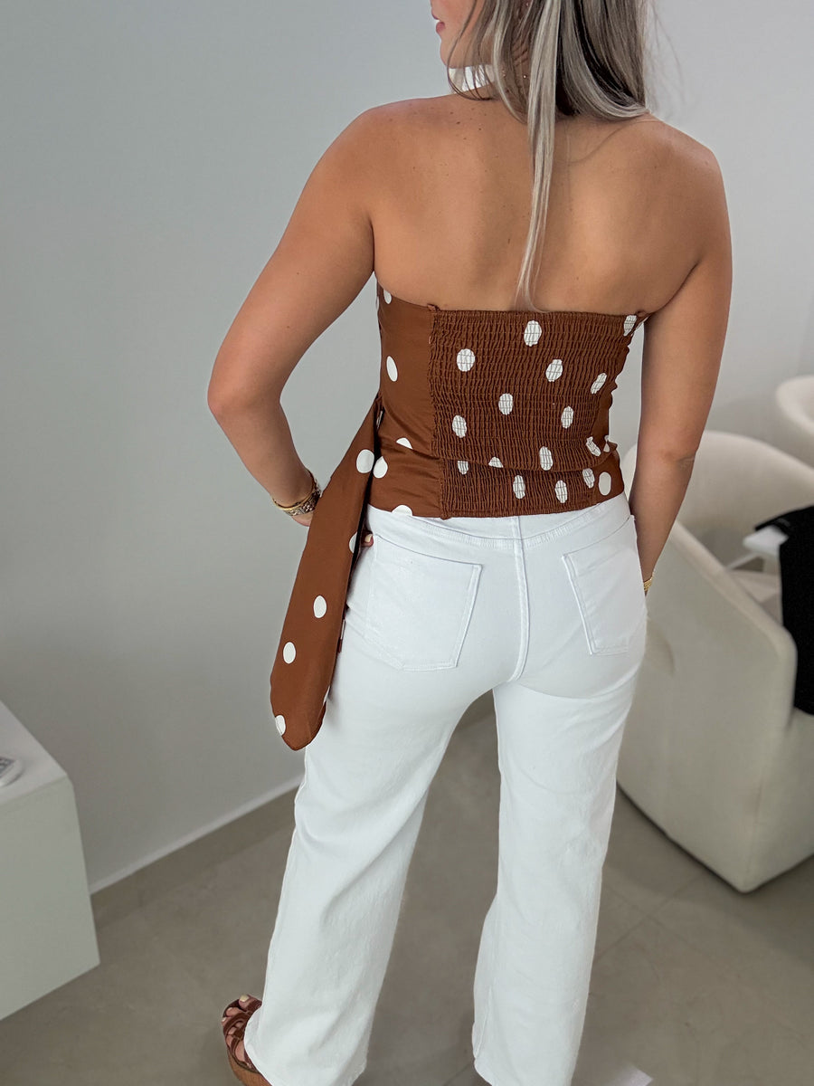 CAMEL POLKA DOT BLOUSE