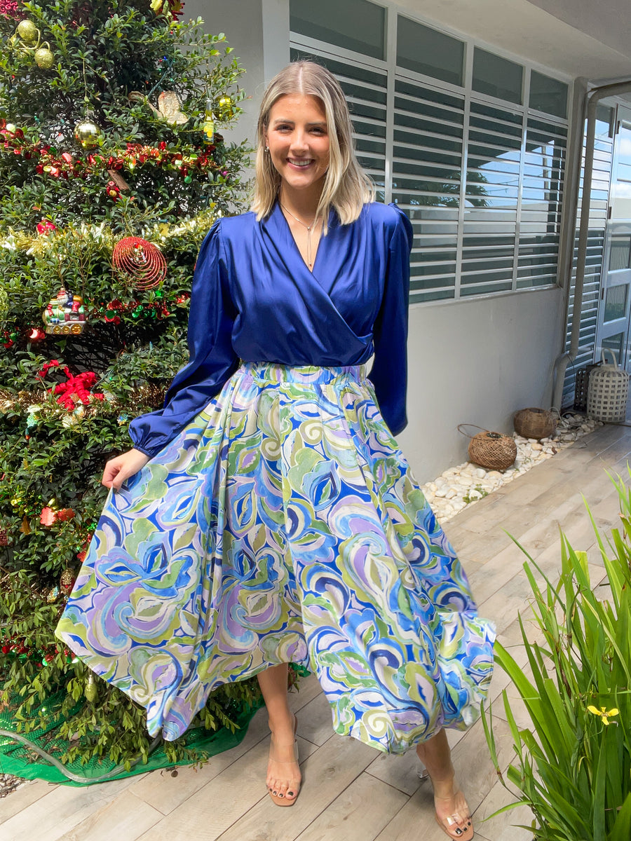 BLUE/GREEN PRINT SKIRT