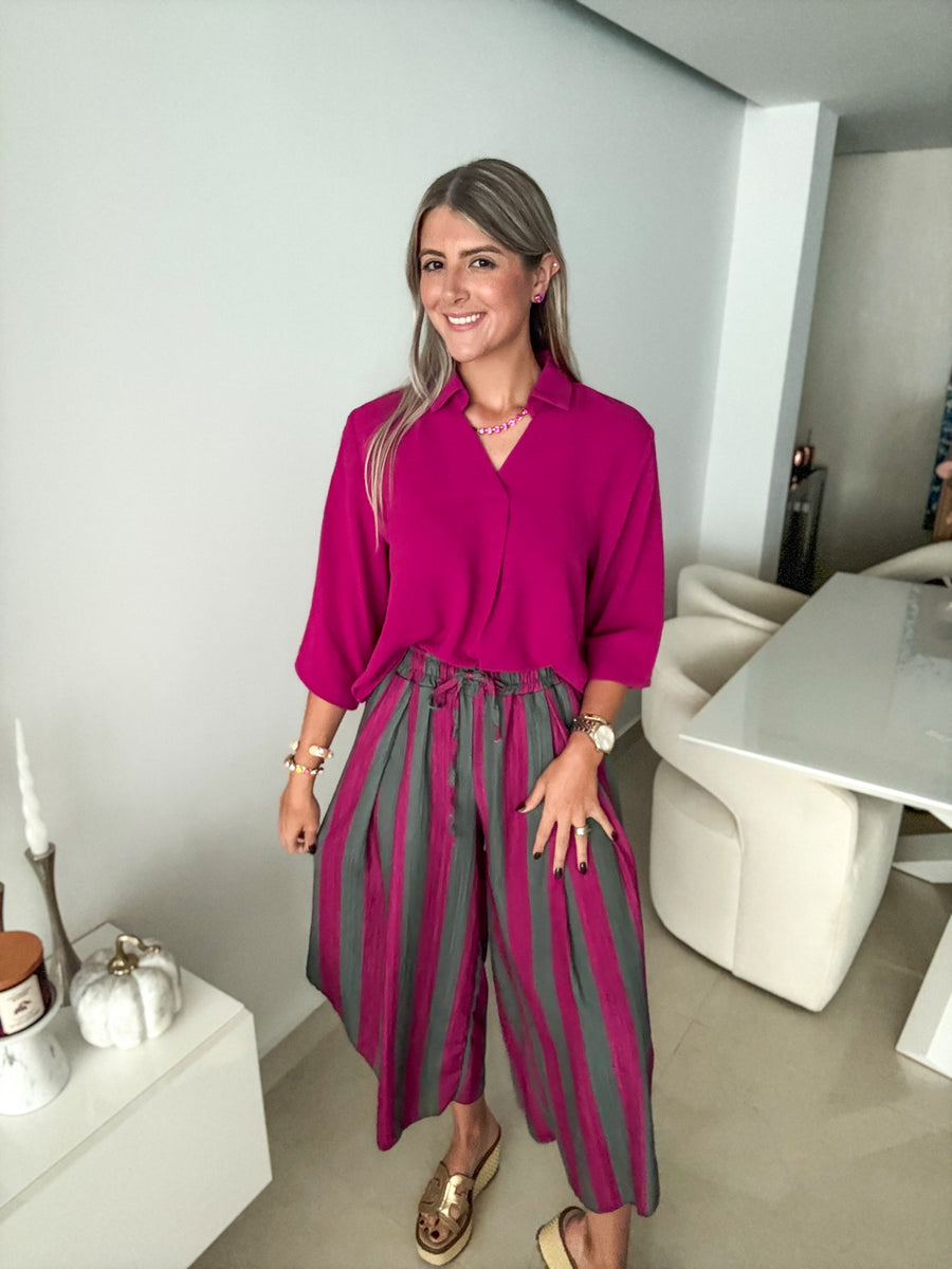 MAGENTA 3/4 SLEEVES BLOUSE