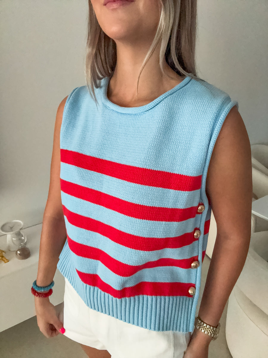 BLUE/RED STRIPED KNITTED BLOUSE