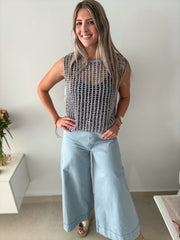 BLUE GRAY NET TOP