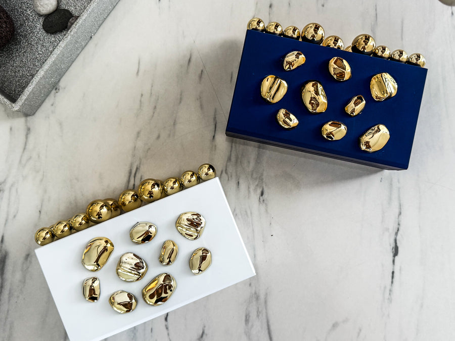 GOLD METAL ACCENT IRREGULAR BLOCK-SHAPED BOX BAG