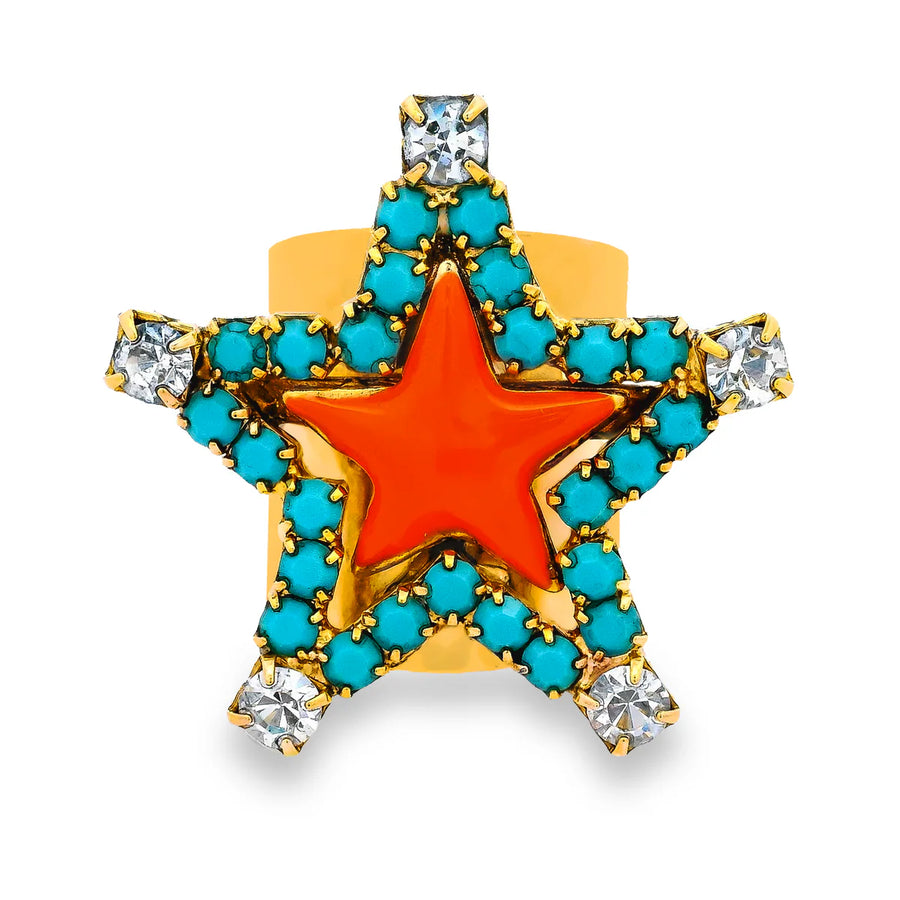 SUPER STAR RING IN TURQUOISE/ORANGE