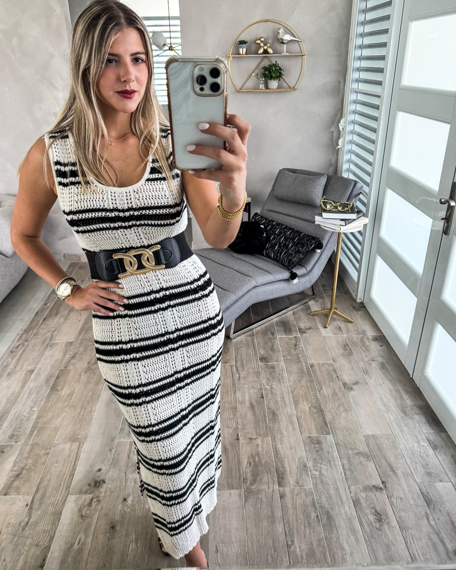 BLACK STRIPED KNITTED DRESS