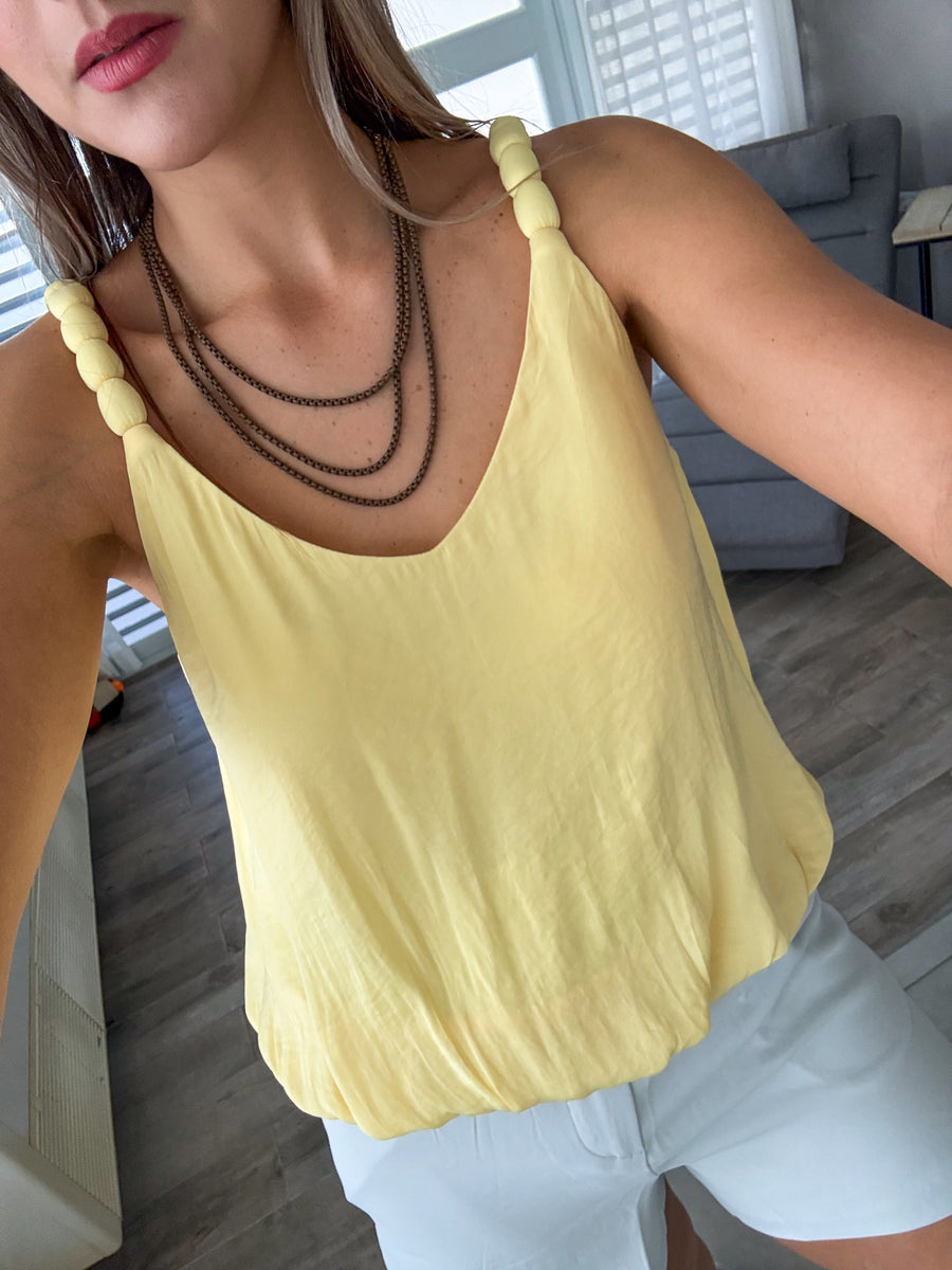 BUTTER YELLOW SATIN ELABORATED STRAP TANK BLOUSE