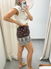 BROWN EMBROIDED SHORTS