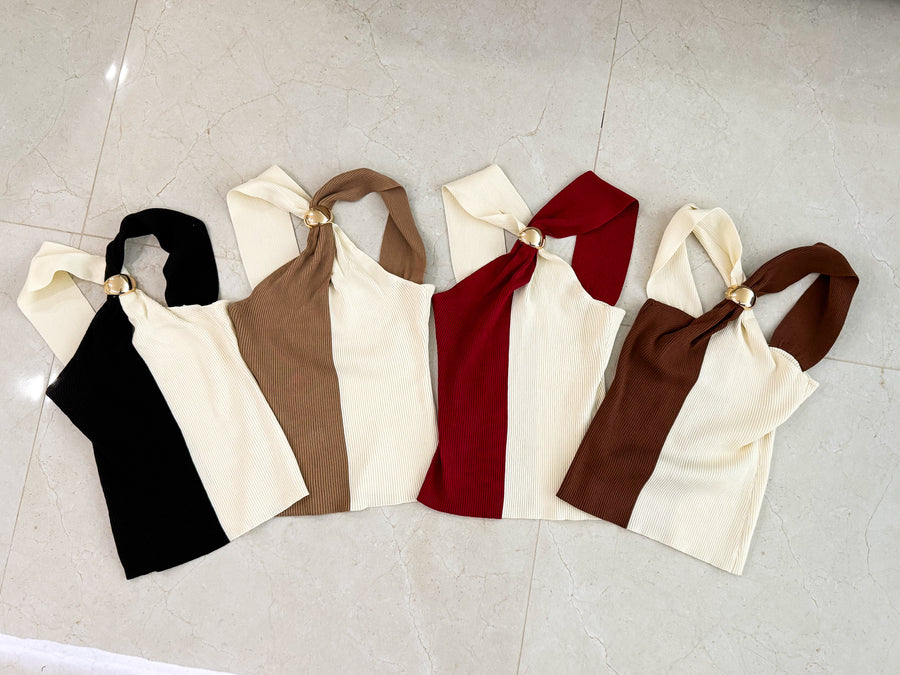 COLORBLOCK GOLD DETAIL KNITTED BLOUSES