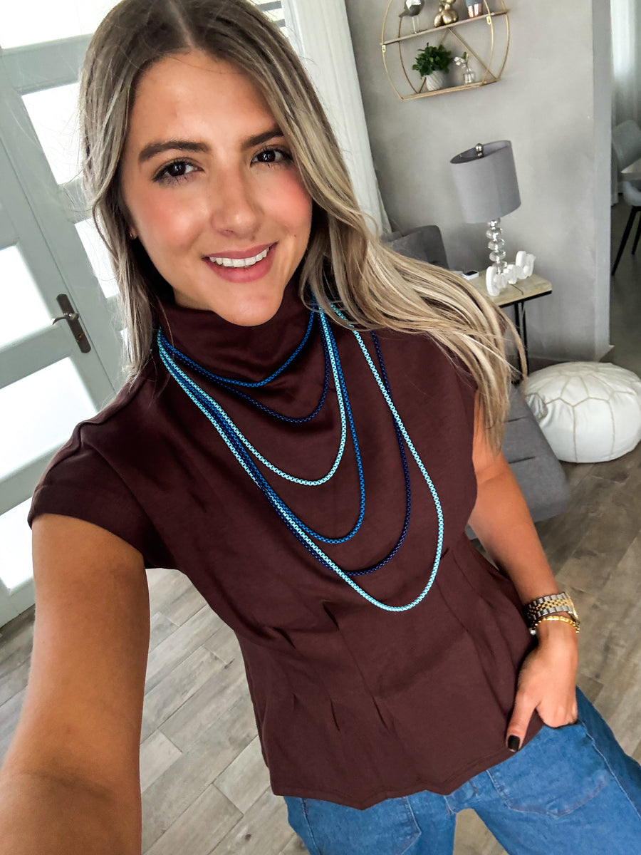 BROWN STRETCHY TAILORED BLOUSE