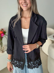 NAVY/BLACK LACE STRETCHY BLAZER