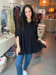 BLACK ELEGANT OVERSIZED TUNIC BLOUSE