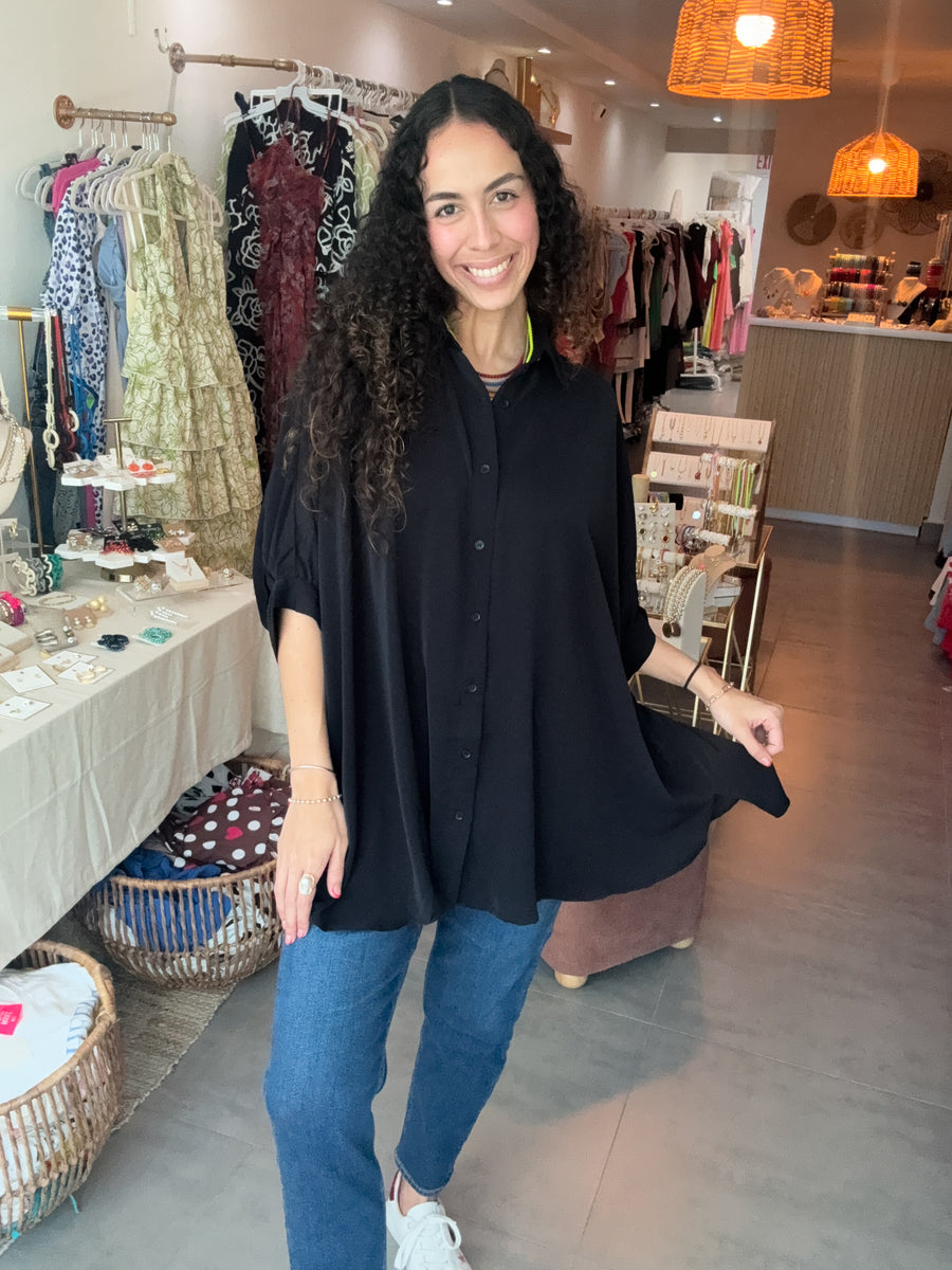 BLACK ELEGANT OVERSIZED TUNIC BLOUSE