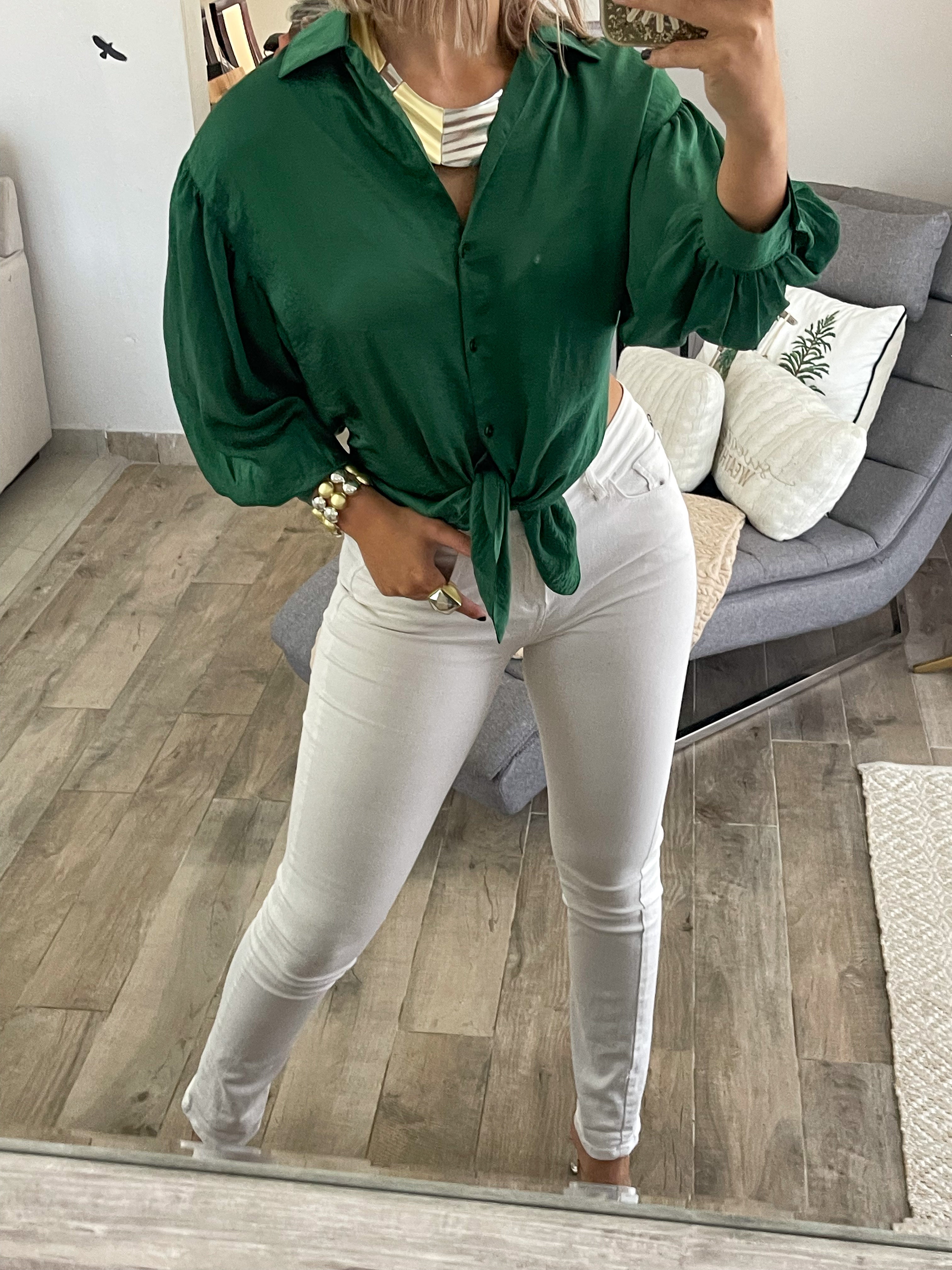 HUNTER GREEN TIE TOP