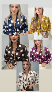 POLKA DOT SATIN KNOT TOPS