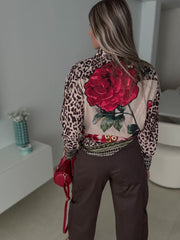 LEOPARD/RED FLOWER LEOPARD TUNIC BLOUSE
