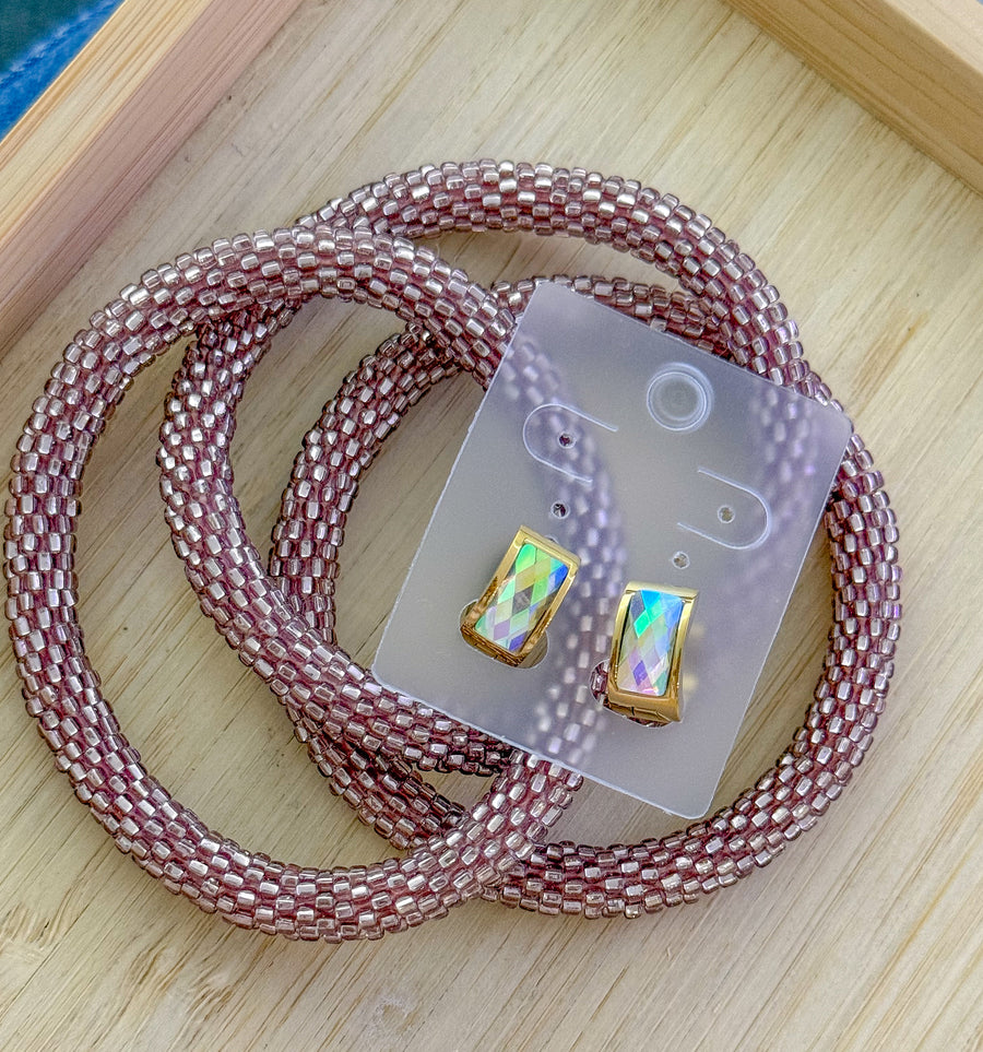 IRRIDESCENT HUGGIE EARRINGS