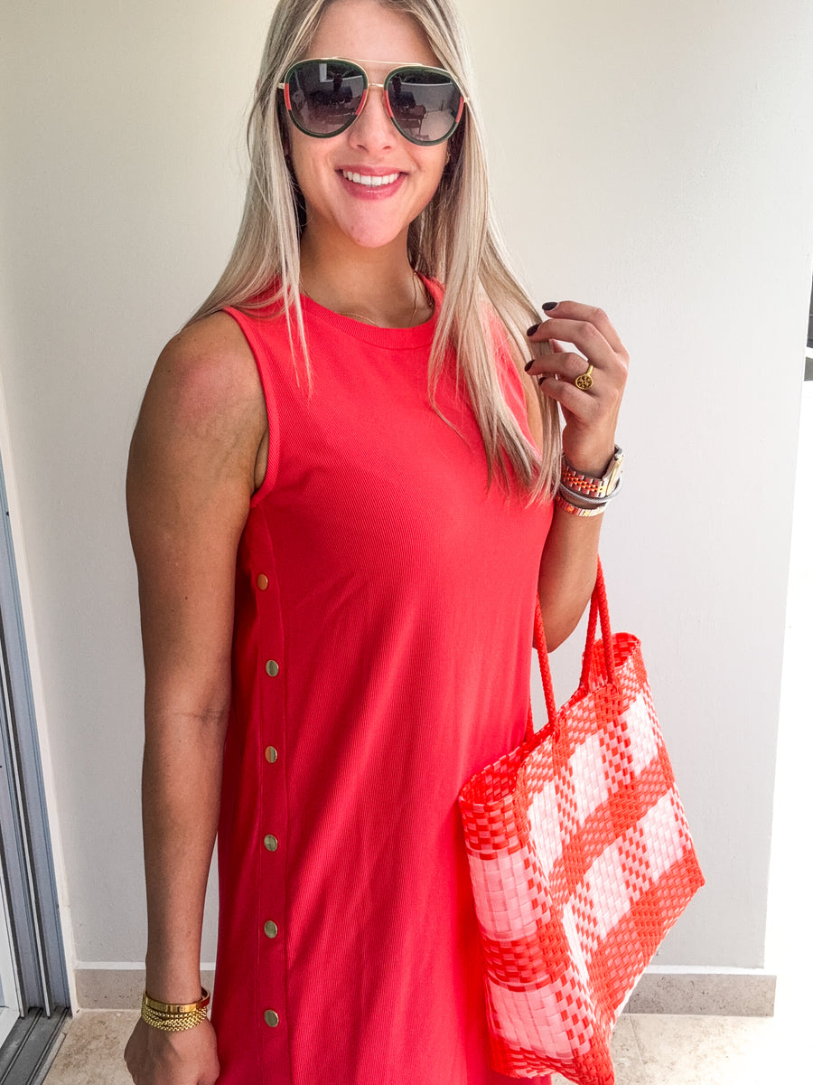 CORAL STUDDED DRESS