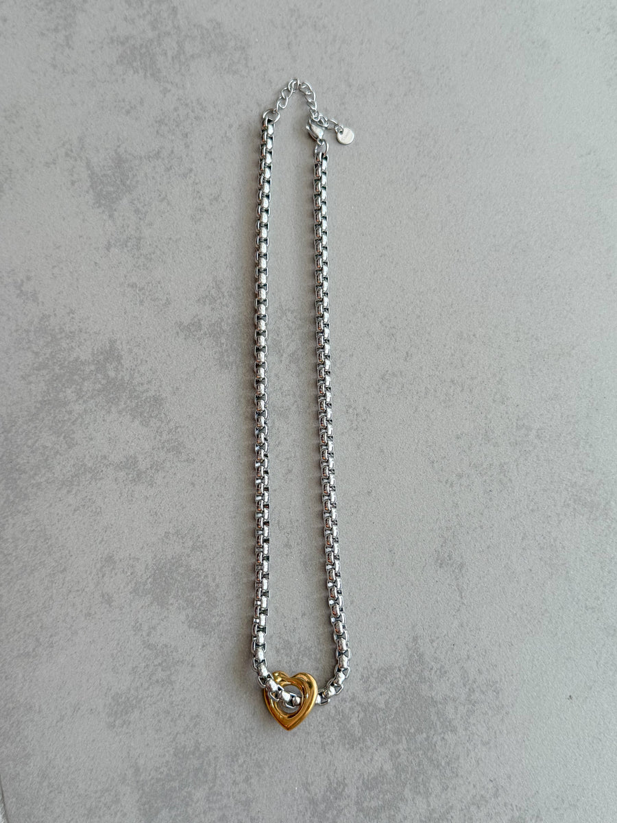 TWO TONE HEART NECKLACE