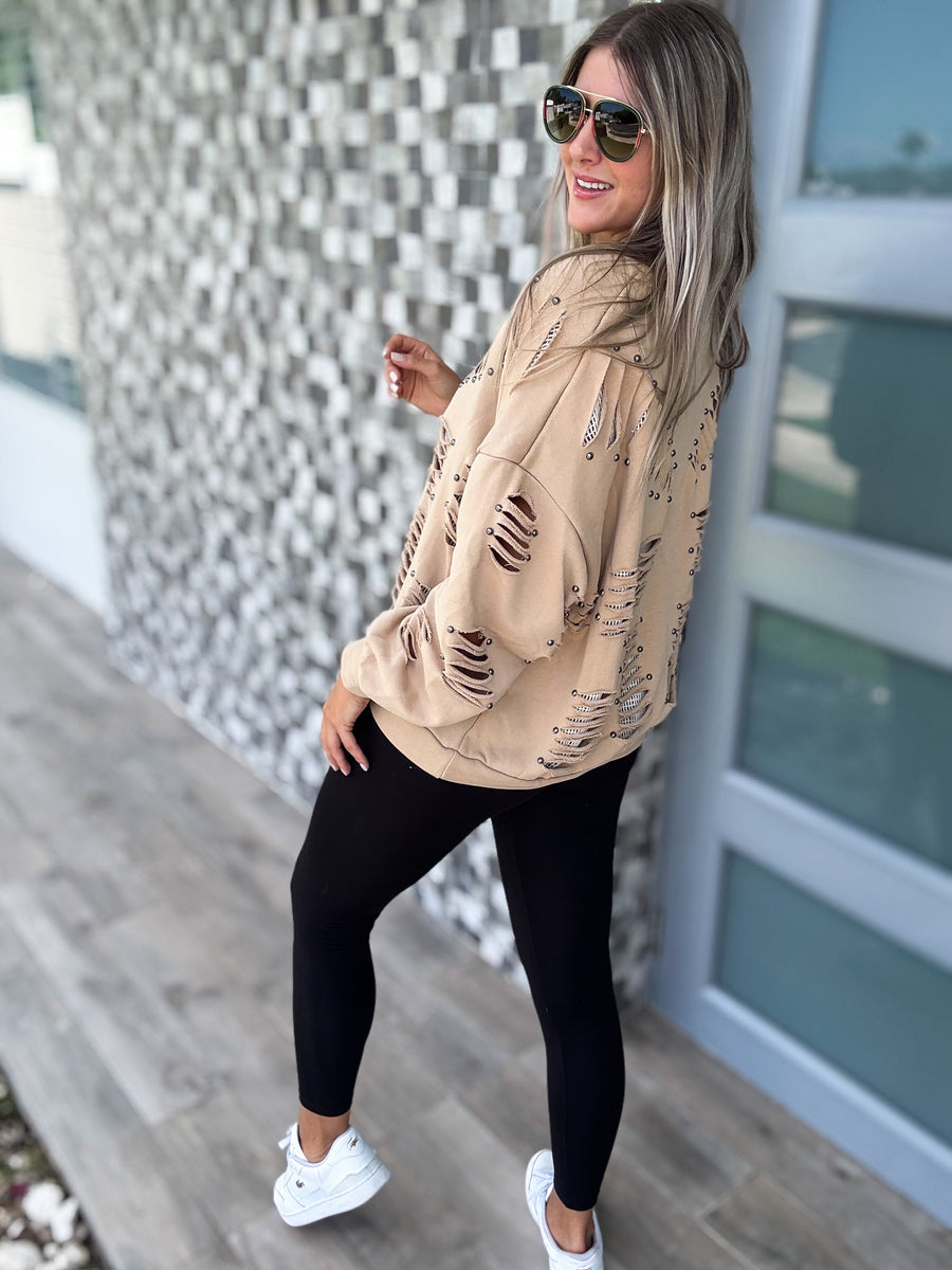STUDDED RIPPED SWEATER