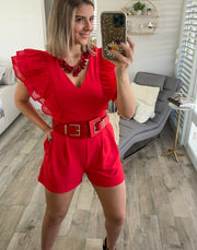 RED RUFFLE ROMPER