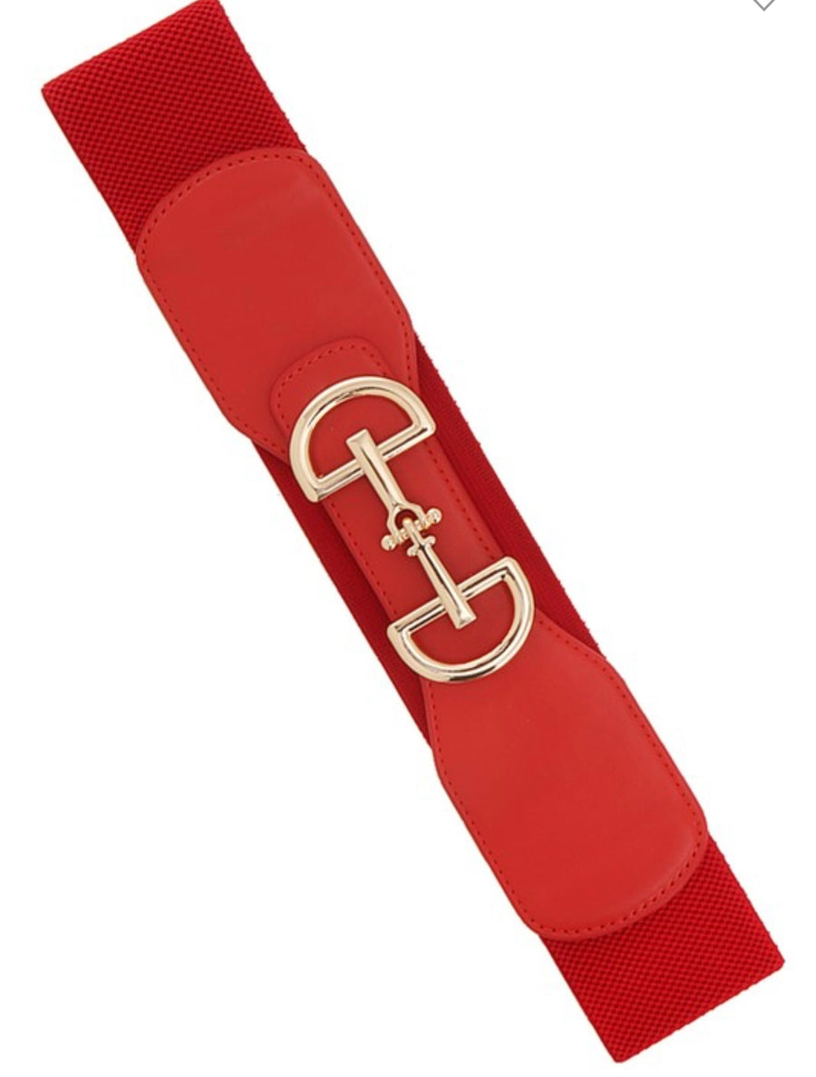 RED GOLD BUCKLE ELASTIC BELT