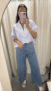 DENIM TENCEL FRONT POCKET WIDE LEG
