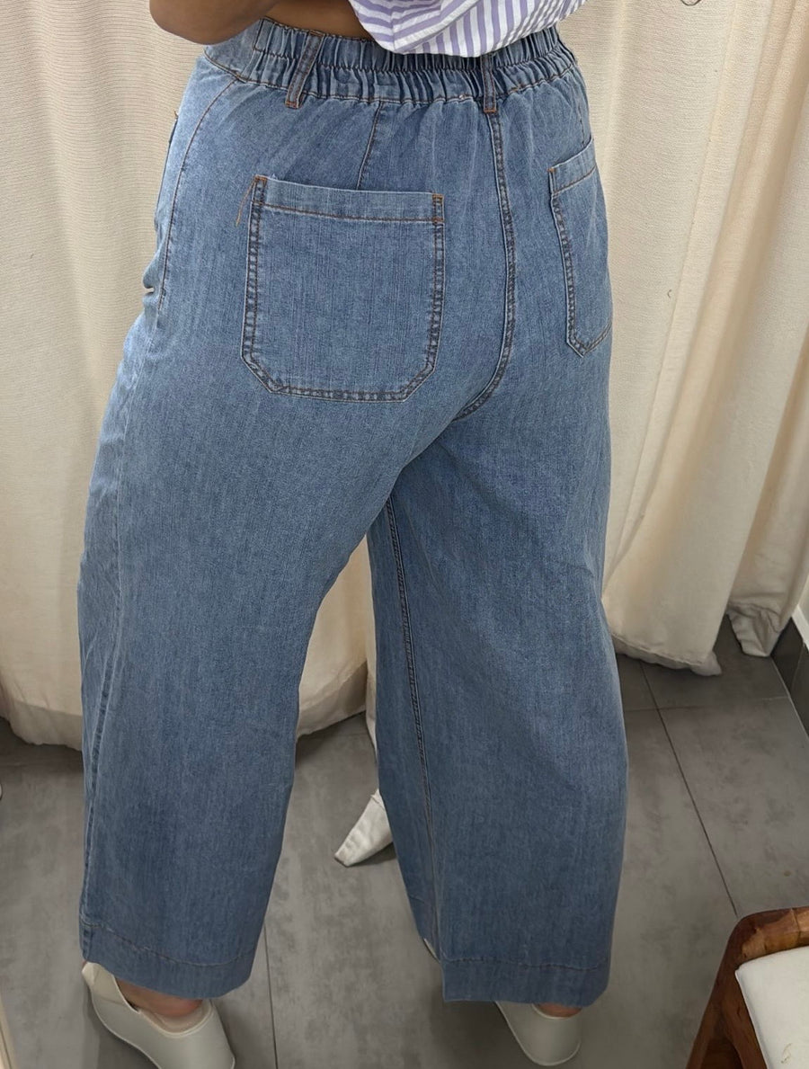 DENIM TENCEL FRONT POCKET WIDE LEG