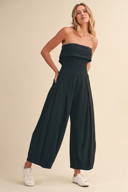 BLACK BARREL JUMPSUIT