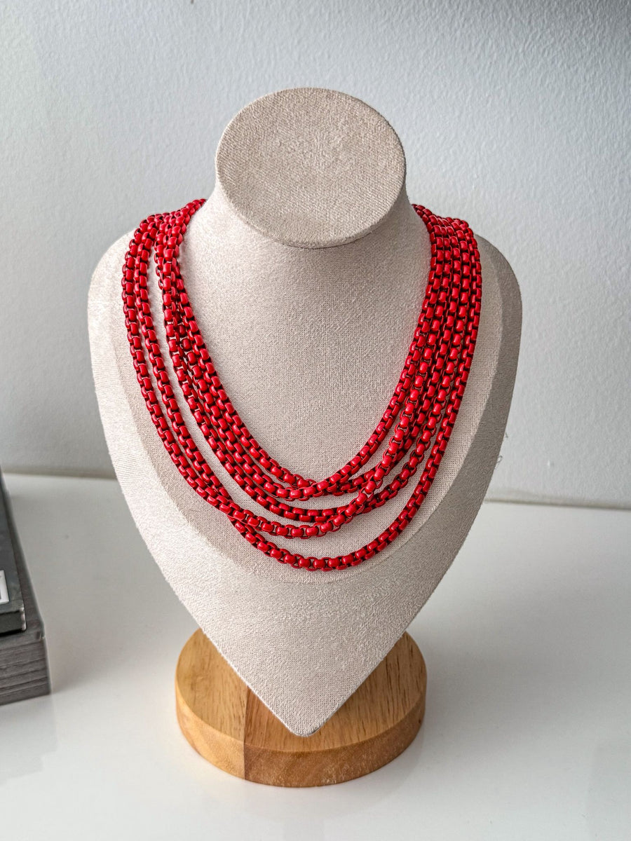 RED 5-LAYERED CHUNKY COLLAB NECKLACE