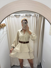TAN BELTED DRESS