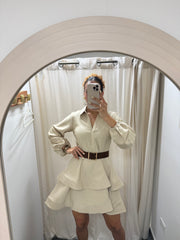 TAN BELTED DRESS