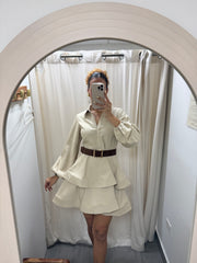 TAN BELTED DRESS