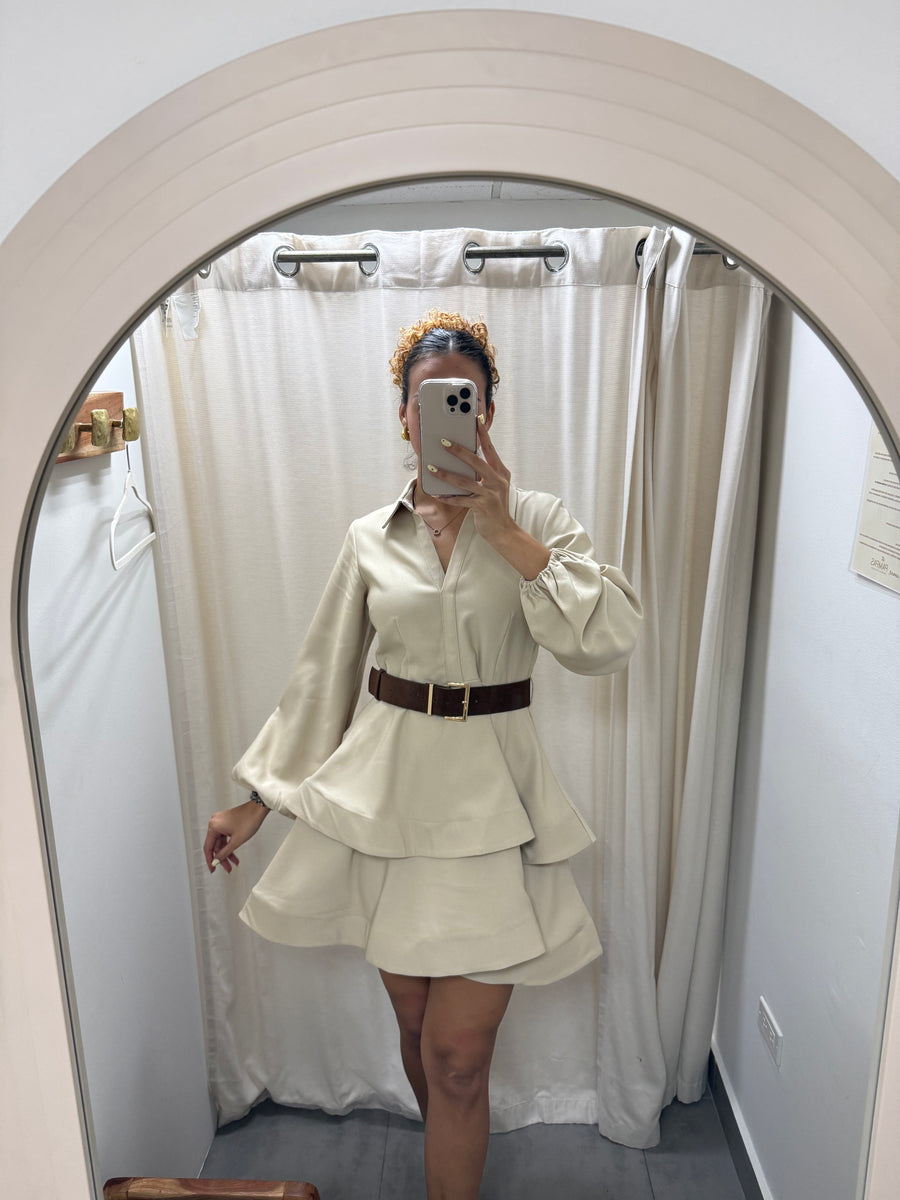 TAN BELTED DRESS