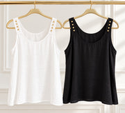 STUDDED DETAIL SATIN TANK BLOUSES