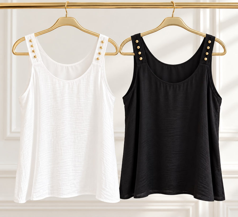 STUDDED DETAIL SATIN TANK BLOUSES