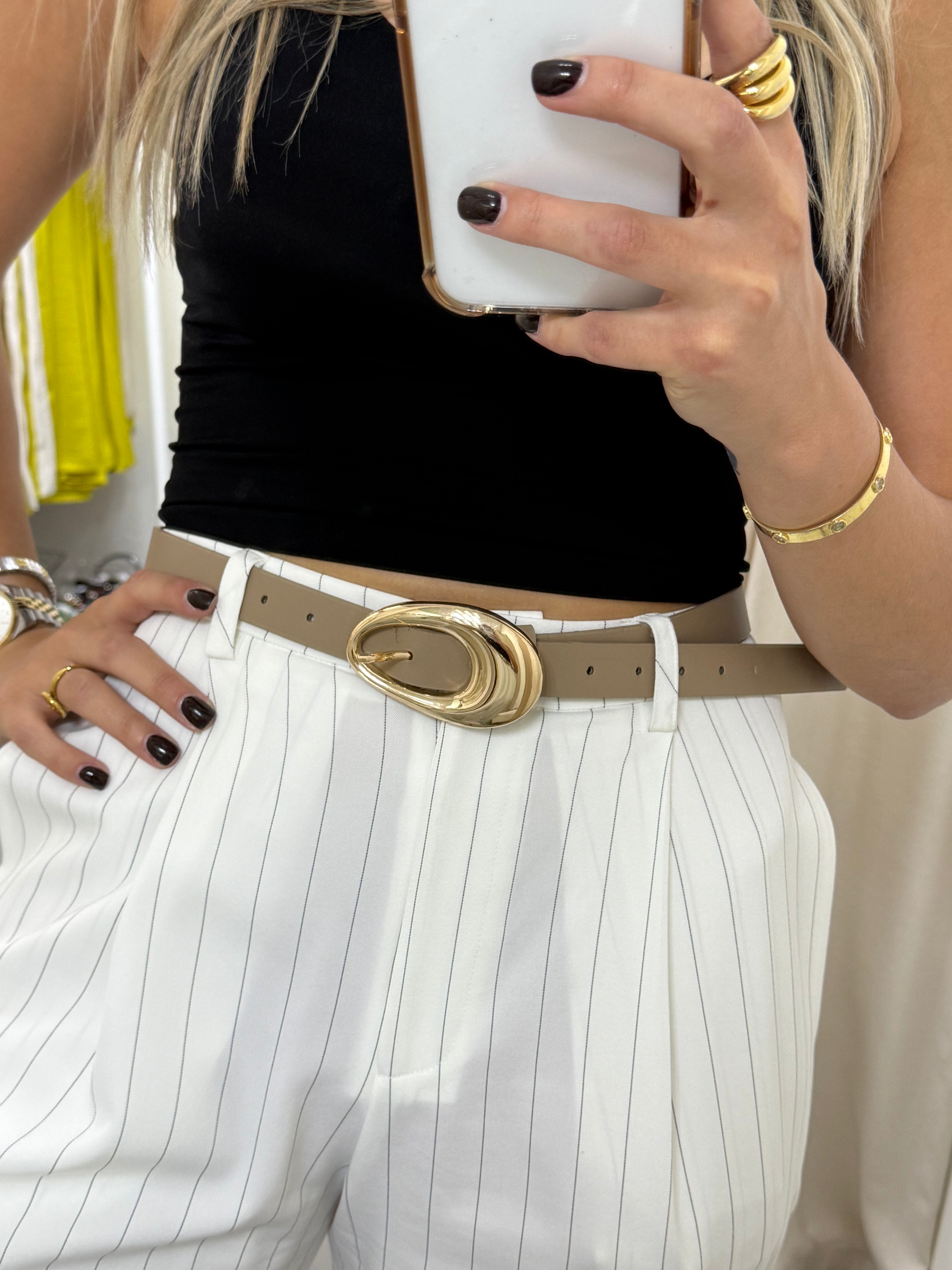 MOCHA SMOOTH METAL SHAPED BUCKLE BELT