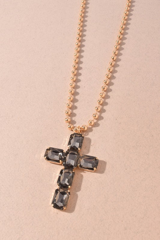 CRYSTAL CROSS LONG NECKLACE