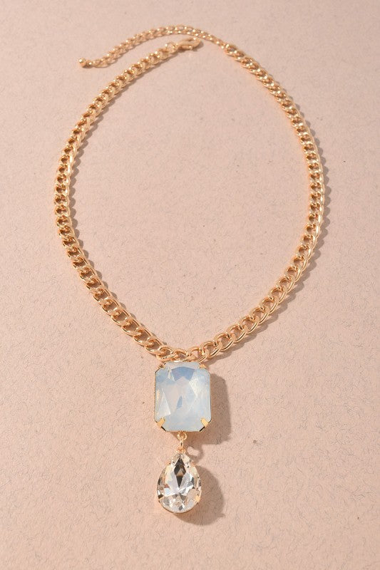 CRYSTAL GEOMETRIC DROP PENDANT NECKLACE