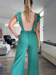 WASHED GREEN RUFFLE SLEEVES JUMPSUIT