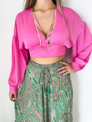PINK SATIN CROP TOP