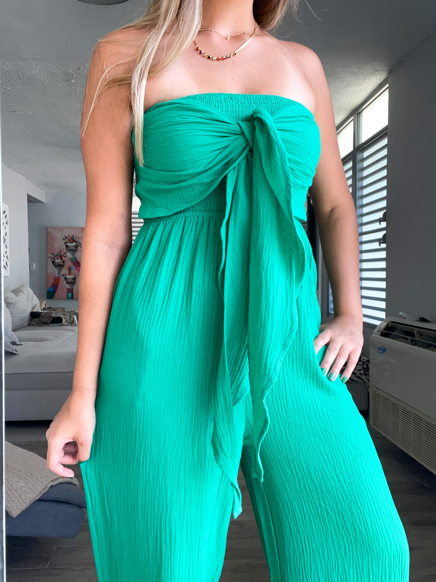 STRAPLESS GAUZE JUMPSUIT