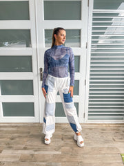 WHITE DENIM PATCH CARGO PANTS