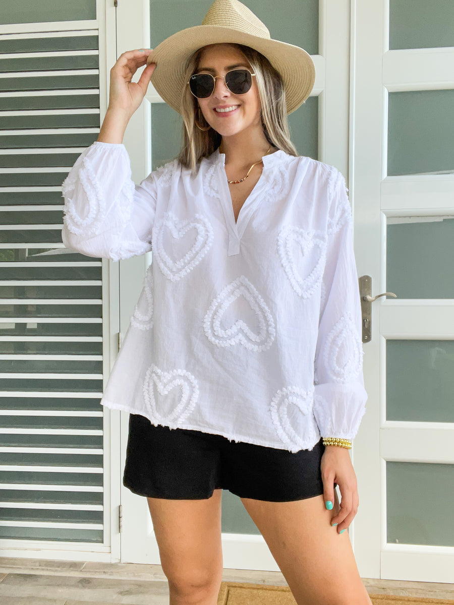 COTTON WOVEN HEART BLOUSE